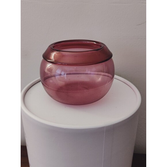 Vintage Orbix Cranberry Glass Globe Small Bowl Succulent Holder Signed - Picture 2 of 5